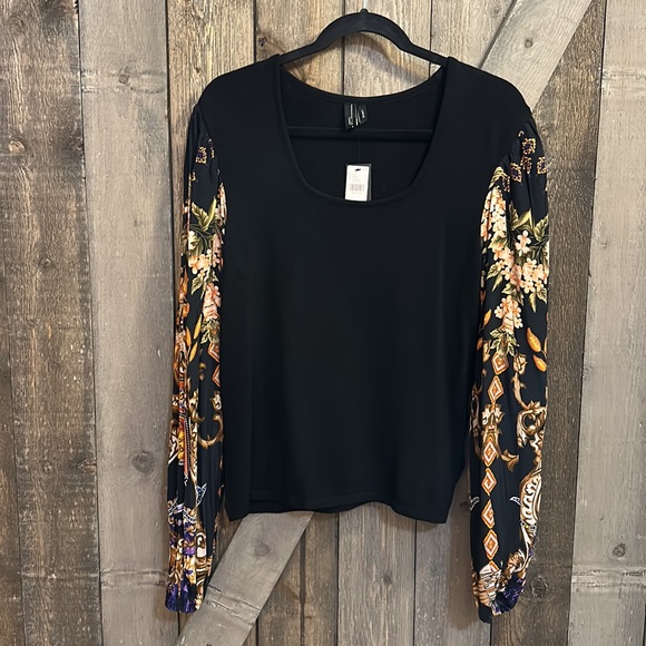 NWT Anthropologie Blank London Black w/Floral Arms Long Sleeve Top - Picture 8 of 9